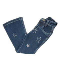 Calça Infantil PRB Jeans Azul Escuro Flare Com Bordados De Estrelas Em Prata Ref:1611