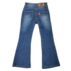 Calça Infantil Red Horse Feminina Jeans Azul Escuro Flare Com Bordados Com Brilho Ref:3079