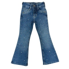 Calça Infantil República Caipira Jeans Nina Stonada Com Pedras Coloridas Flare Ref.2049