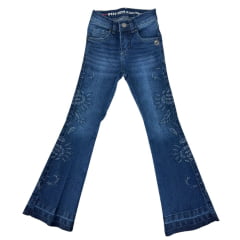 Calça Infantil West Dust Jeans Azul Escuro Bootcut Com Detalhes De Strass Bordado Ref:CL29698