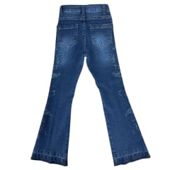 Calça Infantil West Dust Jeans Azul Escuro Bootcut Com Detalhes De Strass Bordado Ref:CL29698