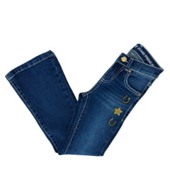 Calça Infantil West Dust Jeans Azul Escuro Mix Bootcut  Com Detalhes De Strass E Bordado Ref:CL30347