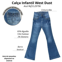 Calça Infantil West Dust Jeans Azul Médio Brigite Bootcut Com Brilho E Bordado Ref:CL29746