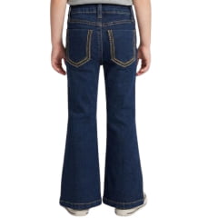 Calça Infantil Feminina PRB Flare Azul Médio Com Bordados Em Marrom - REF:1631