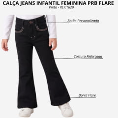 Calça Infantil Feminina PRB Flare Preta Com Bordado Rosa Nos Bolsos - REF:1629