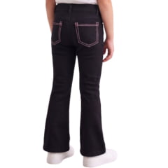 Calça Infantil Feminina PRB Flare Preta Com Bordado Rosa Nos Bolsos - REF:1629