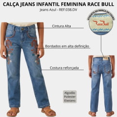 Calça Infantil Feminina Race Bull Delavê Bordado Laranja REF:038.DV