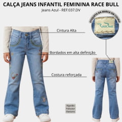 Calça Infantil Feminina Race Bull Delavê Bordada REF:037.DV