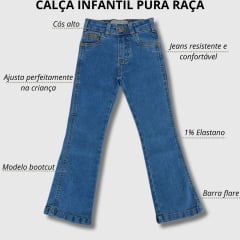 Calça Jeans Infantil Menina Pura Raça Azul Médio Country Premium Bootcut - Ref.07-0275-000014