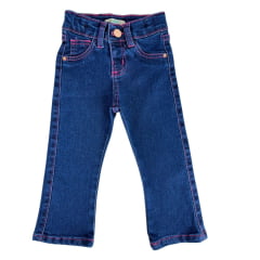 Calça Menina Infantil Baby Ranch Jeans Azul Stonada Lisa Flare Ref:2002