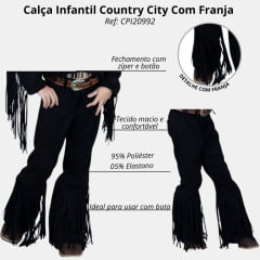 Calça Princesa Infantil Country City Preta Com Franja Ref:CPI20992
