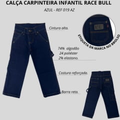 Calça Masculina Infantil Carpinteira Race Bull Azul ref: 019.AZ