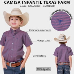 Camisa Infantil Texas Farm Mini Teen Manga Curta Xadrez Roxo/Azul CACMINI011-CACTEEN011