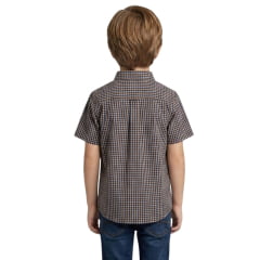 Camisa Infantil Aurochs Manga Curta Xadrez Azul Marinho Sem Bolso Com Logo Bordado Vermelho  Ref:055