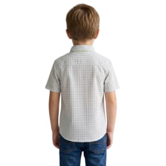 Camisa Infantil Aurochs Manga Curta Xadrez Branco E Cinza Sem Bolso Com Logo Bordado Azul Marinho  Ref:056