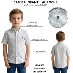 Camisa Infantil Aurochs Manga Curta Xadrez Branco E Cinza Sem Bolso Com Logo Bordado Azul Marinho  Ref:056