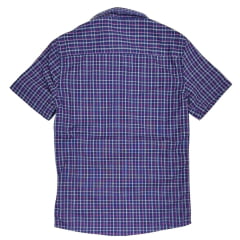 Camisa Infantil Aurochs Manga Curta Xadrez Roxo/Branco Com Logo Azul Escuro