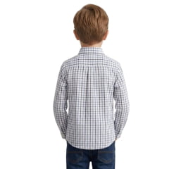 Camisa Infantil Aurochs Manga Longa Xadrez Branco E Azul Claro Sem Bolso Com Logo Bordado Vermelho Ref:036