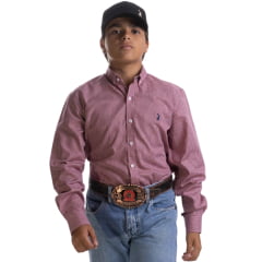 Camisa Infantil Austin Western Manga Longa Xadrez Bordô Logo Azul Marinho REF:13645