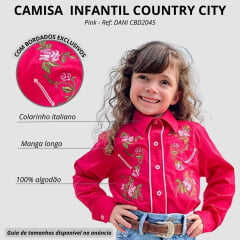 Camisa Infantil Country City Pink Manga Longa Com Bordado De Rosas Ref: DANI CBD2045