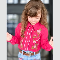 Camisa Infantil Country City Pink Manga Longa Com Bordado De Rosas Ref: DANI CBD2045