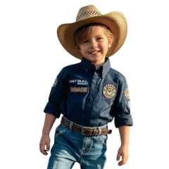 Camisa Infantil Bordada Radade Fast Bull Brands Azul Marinho Ref:3198 Camisa Infantil Bordada Radade Fast Bull Brands Azul Marinho Ref:3198