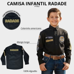 Camisa Infantil Radade Bordada Fast Bull Brands Preto Ref:3197
