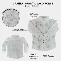 Camisa Infantil Feminina Laço Forte Manga Longa Branca Com Pedras Desenho Estrelas Com Brilho Ref:460-2024