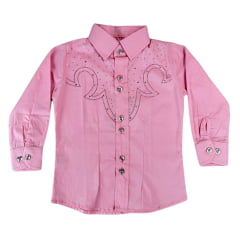 Camisa Infantil Feminina Laço Forte Manga Longa Rosa Bebê Com Pedras Desenho Estrelas Com Brilho Rosa Ref:460-2024