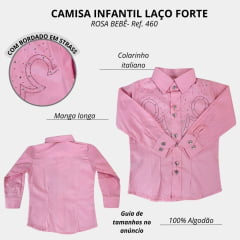 Camisa Infantil Feminina Laço Forte Manga Longa Rosa Bebê Com Pedras Desenho Estrelas Com Brilho Rosa Ref:460-2024