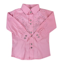 Camisa Infantil Feminina Laço Forte Manga Longa Rosa Bebê Com Pedras Desenho Estrelas Com Brilho Rosa Ref:460-2024