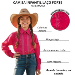 Camisa Infantil Feminina Laço Forte Manga Longa Rosa Com Pedraria Ref:2025