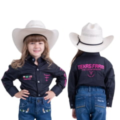 Camisa Infantil Feminina Texas Farm Manga Longa P/ Competição Preta E Rosa Pink Ref:CAP003/INF