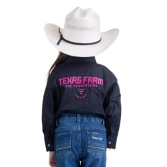 Camisa Infantil Feminina Texas Farm Manga Longa P/ Competição Preta E Rosa Pink Ref:CAP003/INF