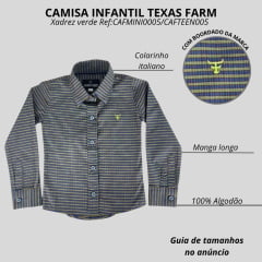 Camisa Infantil Feminina Texas Farm Xadrez Manga Longa Logo Verde Neon Ref:CAFMINI0005/CAFTEEN005