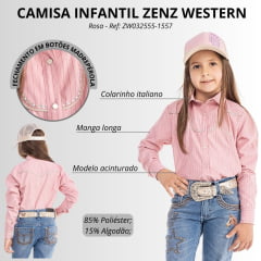 Camisa Infantil Feminina Zenz Western Kids Pegasus Rosa Listra Vermelha Bordado E Brilho Ref: ZW032555-1557