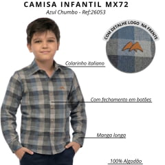 Camisa Infantil Juvenil MX72 Country Manga Longa Xadrez Azul - Ref:26053