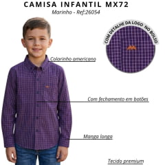 Camisa Infantil Juvenil MX72 Country Manga Longa Xadrez Mini Marinho/Branco - Ref:26054