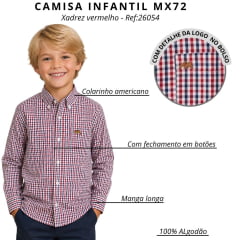 Camisa Infantil Juvenil MX72 Country Manga Longa Xadrez Vermelho/Marinho E Branco - Ref:26054