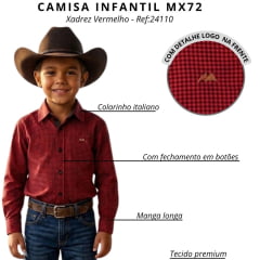 Camisa Infantil Juvenil MX72 Manga Longa Xadrez Mini Vermelho/Preto - Ref:24110
