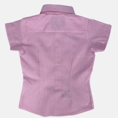 Camisa Infantil Laço Forte Manga Curta Xadrez Pequeno Rosa 2024