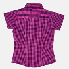 Camisa Infantil Laço Forte Manga Curta Xadrez Rosa Escuro 2024