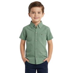 Camisa Infantil Laço Forte Manga Curta Xadrez Pequeno Verde Logo Verde Musgo Ref:1710