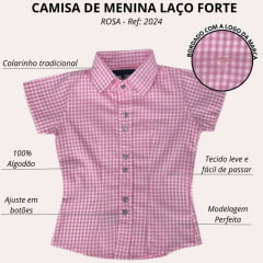 Camisa Infantil Laço Forte Manga Curta Xadrez Rosa Ref: 2024