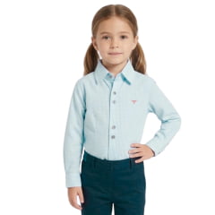 Camisa Infantil Laço Forte Manga Longa Xadrez Azul Bebê Logo Rosa Ref:2025