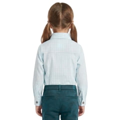 Camisa Infantil Laço Forte Manga Longa Xadrez Azul Bebê Logo Rosa Ref:2025