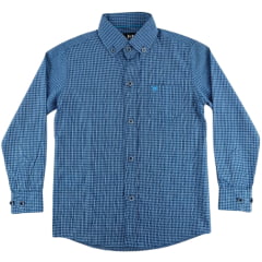 Camisa Infantil Laço Forte Manga Longa Xadrez Azul Logo Azul Ref:1711