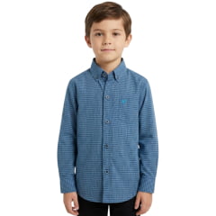 Camisa Infantil Laço Forte Manga Longa Xadrez Azul Logo Azul Ref:1711