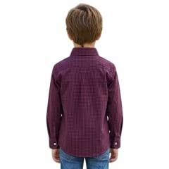 Camisa Infantil Laço Forte Manga Longa Xadrez Azul Marinho E Vermelho Bordado Azul Marinho Ref:1711
