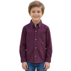 Camisa Infantil Laço Forte Manga Longa Xadrez Azul Marinho E Vermelho Bordado Azul Marinho Ref:1711